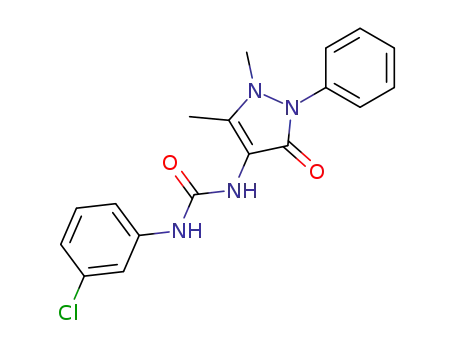 Molecular Structure of 325850-26-8 (Urea,
N-(3-chlorophenyl)-N'-(2,3-dihydro-1,5-dimethyl-3-oxo-2-phenyl-1H-pyr
azol-4-yl)-)