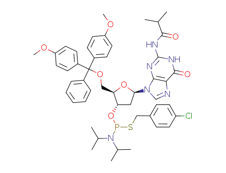 5'-O-dimethoxytrityl-N<sub>2</sub>-isobutyryldeoxyguanosine 3'-O-(S-4-chlorobenzyl)diisopropylaminophosphorothioamidite