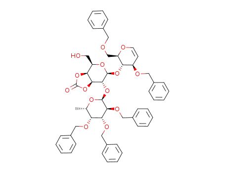 (3aS,4R,6S,7R,7aS)-6-((2R,3S,4R)-4-Benzyloxy-2-benzyloxymethyl-3,4-dihydro-2H-pyran-3-yloxy)-4-hydroxymethyl-7-((2S,3S,4R,5R,6S)-3,4,5-tris-benzyloxy-6-methyl-tetrahydro-pyran-2-yloxy)-tetrahydro-[1,3]dioxolo[4,5-c]pyran-2-one