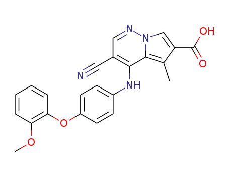 Molecular Structure of 612085-59-3 (Pyrrolo[1,2-b]pyridazine-6-carboxylic acid,
3-cyano-4-[[4-(2-methoxyphenoxy)phenyl]amino]-5-methyl-)