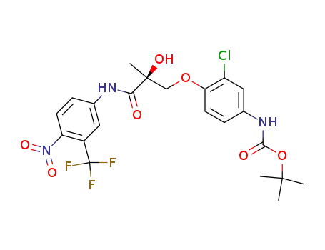 Molecular Structure of 911297-11-5 ((S)-{3-chloro-4-[2-hydroxy-2-(4-nitro-3-trifluoromethylphenylcarbamoyl)propoxy]phenyl}carbamic acid tert-butyl ester)