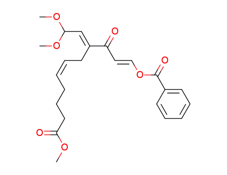 Molecular Structure of 89845-12-5 (5,10-Undecadienoic acid,
11-(benzoyloxy)-8-(2,2-dimethoxyethylidene)-9-oxo-, methyl ester,
(E,E,Z)-)