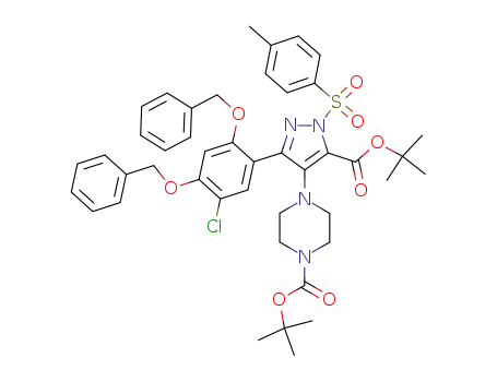 4-[3-(2,4-bis-benzyloxy-5-chloro-phenyl)-5-<i>tert</i>-butoxycarbonyl-1-(toluene-4-sulfonyl)-1<i>H</i>-pyrazol-4-yl]-piperazine-1-carboxylic acid <i>tert</i>-butyl ester