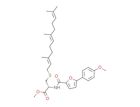 Molecular Structure of 908856-07-5 ((R)-2-{[5-(4-Methoxy-phenyl)-furan-2-carbonyl]-amino}-3-((2E,6E)-3,7,11-trimethyl-dodeca-2,6,10-trienylsulfanyl)-propionic acid methyl ester)