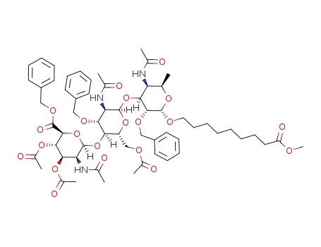 8-Methoxycarbonyloctyl-O-<benzyl-(2-acetamido-3,4-di-O-acetyl-2-desoxy-β-D-mannopyranosyl)uronat>-(1->4)-O-(2-acetamido-6-O-acetyl-3-O-benzyl-2-desoxy-α-D-glucopyranosyl)-(1->3)4-acetamido-2-O-benzyl-4,6-didesoxy-α-D-galactopyranosid