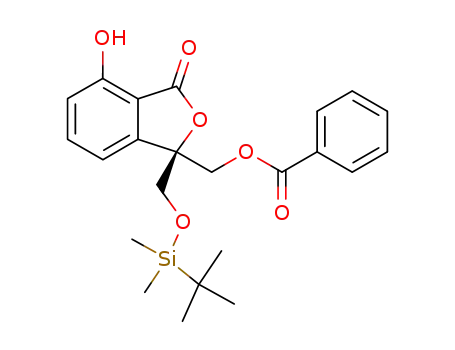 Molecular Structure of 721449-02-1 (benzoic acid 1-(<i>tert</i>-butyl-dimethyl-silanyloxymethyl)-4-hydroxy-3-oxo-1,3-dihydro-isobenzofuran-1-ylmethyl ester)