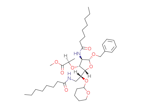benzyl 2,6-dideoxy-2,6-di(octanoylamino)-3-O-<D-1-(methoxycarbonyl)ethyl>-5-O-(tetrahydropyran-2-yl)-β-D-glucofuranoside