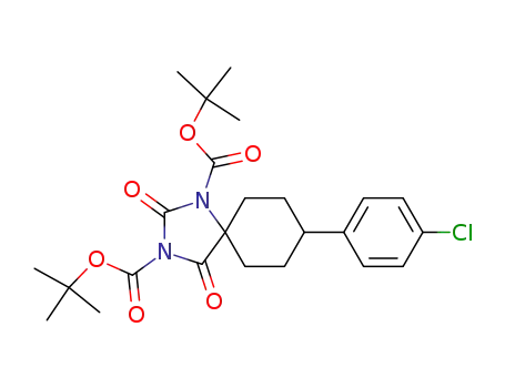 Molecular Structure of 868142-29-4 (8-(4-chloro-phenyl)-2,4-dioxo-1,3-diaza-spiro[4.5]decane-1,3-dicarboxylic acid di-<i>tert</i>-butyl ester)