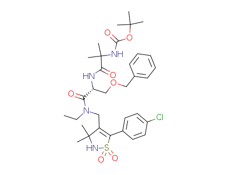 [1-(2-benzyloxy-1-{[5-(4-chloro-phenyl)-3,3-dimethyl-1,1-dioxo-2,3-dihydro-1<i>H</i>-1λ<sup>6</sup>-isothiazol-4-ylmethyl]-ethyl-carbamoyl}-ethylcarbamoyl)-1-methyl-ethyl]-carbamic acid <i>tert</i>-butyl ester