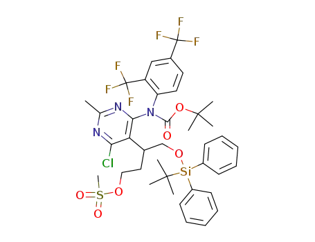 methanesulfonic acid 3-{4-[(2,4-bis-trifluoromethyl-phenyl)-<i>tert</i>-butoxycarbonyl-amino]-6-chloro-2-methyl-pyrimidin-5-yl}-4-(<i>tert</i>-butyl-diphenyl-silanyloxy)-butyl ester