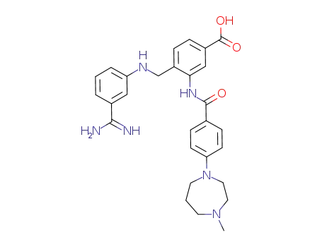 Molecular Structure of 781605-91-2 (Benzoic acid, 4-[[[3-(aminoiminomethyl)phenyl]amino]methyl]-3-[[4-(hexahydro-4-methyl-1H-1,4-diazepin-1-yl)benzoyl]amino]-)