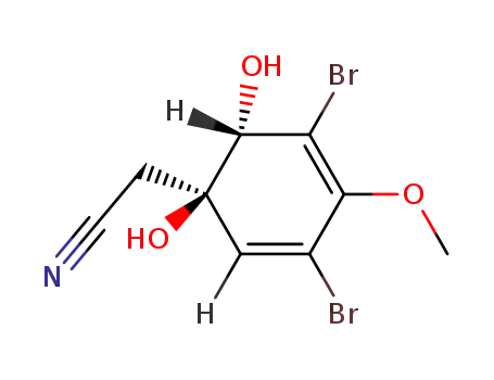 Molecular Structure of 30951-40-7 ([(1R,6S)-3,5-dibromo-1,6-dihydroxy-4-methoxycyclohexa-2,4-dien-1-yl]acetonitrile)