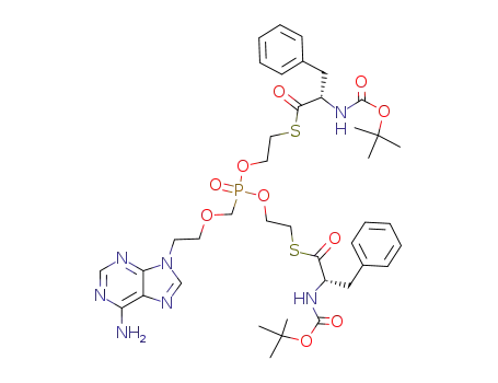 Molecular Structure of 928651-91-6 (2-<i>tert</i>-butoxycarbonylamino-3-phenyl-thiopropionic acid <i>S</i>-(2-{[2-(6-amino-purin-9-yl)-ethoxymethyl]-[2-(2-<i>tert</i>-butoxycarbonylamino-3-phenyl-propionylsulfanyl)-ethoxy]-phosphinoyloxy}-ethyl) ester)