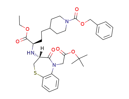 4-[(R)-3-((R)-5-tert-Butoxycarbonylmethyl-4-oxo-2,3,4,5-tetrahydro-benzo[b][1,4]thiazepin-3-ylamino)-3-ethoxycarbonyl-propyl]-piperidine-1-carboxylic acid benzyl ester