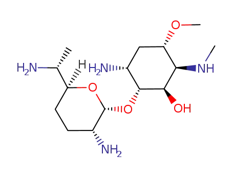 Molecular Structure of 68743-78-2 (2-Amino-1-O-(2,6-diamino-2,3,4,6,7-pentadeoxy-β-L-lyxo-heptopyranosyl)-4-O-methyl-5-methylamino-2,3,5-trideoxy-D-allo-inositol)