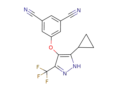 Molecular Structure of 907178-92-1 (5-(5-cyclopropyl-3-trifluoromethyl-1<i>H</i>-pyrazol-4-yloxy)-isophthalonitrile)