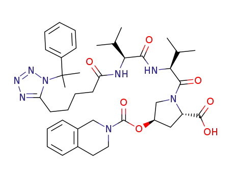 3,4-Dihydro-1H-isoquinoline-2-carboxylic acid (3R,5S)-5-carboxy-1-[(S)-3-methyl-2-((S)-3-methyl-2-{5-[1-(1-methyl-1-phenyl-ethyl)-1H-tetrazol-5-yl]-pentanoylamino}-butyrylamino)-butyryl]-pyrrolidin-3-yl ester