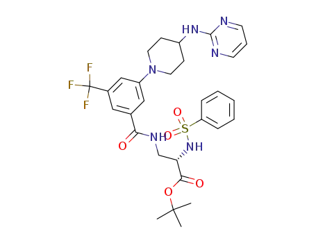 Molecular Structure of 334792-94-8 (tert-butyl (2S)-benzenesulfonylamino-3-[3-{4-(pyrimidin-2-ylamino)piperidin-1-yl}-5-(trifluoromethyl)benzoylamino]propionate)