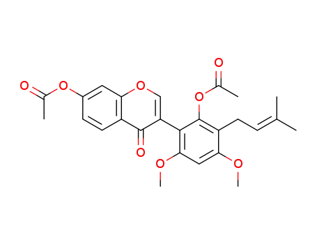 Molecular Structure of 89966-10-9 (4H-1-Benzopyran-4-one,
7-(acetyloxy)-3-[2-(acetyloxy)-4,6-dimethoxy-3-(3-methyl-2-butenyl)phen
yl]-)