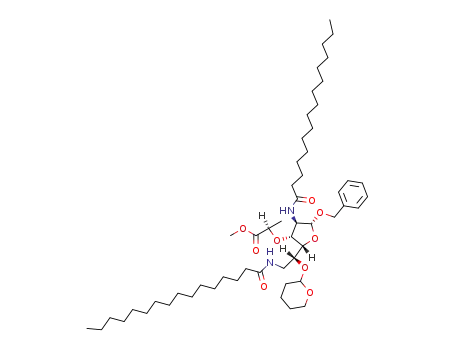 benzyl 2,6-dideoxy-2,6-di(hexadecanoylamino)-3-O-<D-1-(methoxycarbonyl)ethyl>-5-O-(tetrahydropyran-2-yl)-β-D-glucofuranoside