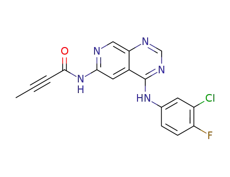 Molecular Structure of 881001-19-0 (N-(4-[(-3-Chloro-4-fluorophenyl)amino]pyrido[3,4-d]pyrimidin-6-yl-2-butynamide)