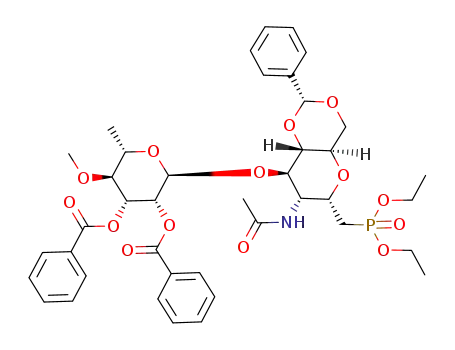 diethyl 2',3'-di-O-benzoyl-4'-O-methyl-α-L-rhamnopyranosyl-(1->3)-C-(4,6-O-benzylidene-2-acetamido-2-deoxy-α-D-glucopyranosyl)methanephosphonate