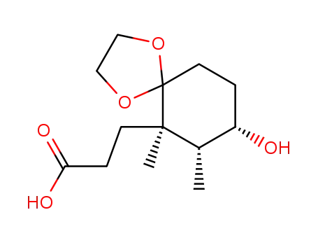 Molecular Structure of 122090-95-3 (3-((6R,7R,8S)-8-Hydroxy-6,7-dimethyl-1,4-dioxa-spiro[4.5]dec-6-yl)-propionic acid)