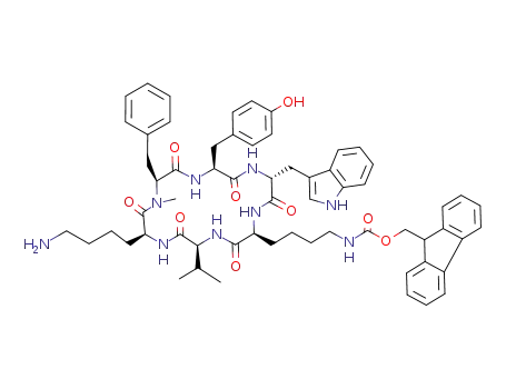 {4-[(2S,5S,8S,11S,14S,17R)-8-(4-Amino-butyl)-11-benzyl-14-(4-hydroxy-benzyl)-17-(1H-indol-3-ylmethyl)-5-isopropyl-10-methyl-3,6,9,12,15,18-hexaoxo-1,4,7,10,13,16-hexaaza-cyclooctadec-2-yl]-butyl}-carbamic acid 9H-fluoren-9-ylmethyl ester