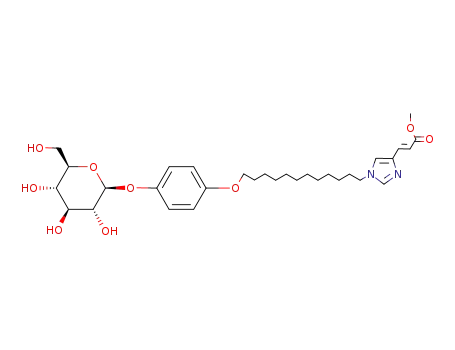 Molecular Structure of 327022-73-1 ((E)-3-(1-{12-[4-((2S,3R,4S,5S,6R)-3,4,5-Trihydroxy-6-hydroxymethyl-tetrahydro-pyran-2-yloxy)-phenoxy]-dodecyl}-1H-imidazol-4-yl)-acrylic acid methyl ester)