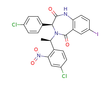 Molecular Structure of 898222-45-2 (4-[1-(4-chloro-2-nitro-phenyl)-ethyl]-3-(4-chloro-phenyl)-7-iodo-3,4-dihydro-1<i>H</i>-benzo[<i>e</i>][1,4]diazepine-2,5-dione)