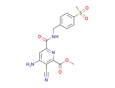 Molecular Structure of 904312-67-0 (2-Pyridinecarboxylic acid,
4-amino-3-cyano-6-[[[[4-(methylsulfonyl)phenyl]methyl]amino]carbonyl]-,
methyl ester)