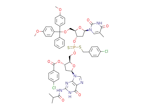 5'-O-dimethoxytritylthymidine S-(4-cholorobenzyl)-3'-O-(5'-O-N<sub>2</sub>-isobutyryldeoxyguanosinyl)-phosphorodithioate