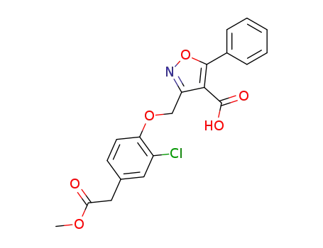 Molecular Structure of 927192-17-4 (4-Isoxazolecarboxylic acid,
3-[[2-chloro-4-(2-methoxy-2-oxoethyl)phenoxy]methyl]-5-phenyl-)
