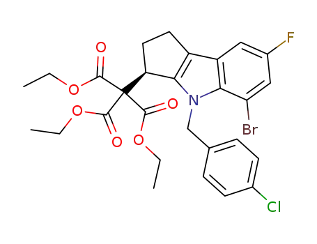 Molecular Structure of 869194-43-4 ((R)-triethyl (5-broMo-4-(4-chlorobenzyl)-7-fluoro-1,2,3,4-tetrahydrocyclopenta[b]indol-3-yl)Methanetricarboxylate)