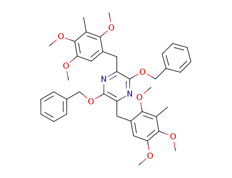 Molecular Structure of 113321-20-3 (Pyrazine,
2,5-bis(phenylmethoxy)-3,6-bis[(2,4,5-trimethoxy-3-methylphenyl)methyl
]-)