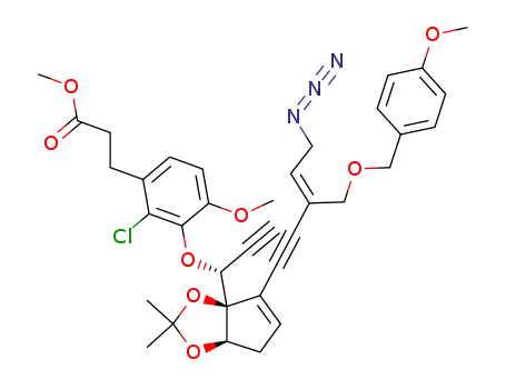 3-[3-((R)-1-{(3aS,6aR)-4-[(Z)-5-Azido-3-(4-methoxy-benzyloxymethyl)-pent-3-en-1-ynyl]-2,2-dimethyl-6,6a-dihydro-cyclopenta[1,3]dioxol-3a-yl}-prop-2-ynyloxy)-2-chloro-4-methoxy-phenyl]-propionic acid methyl ester