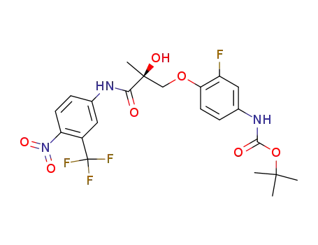 Molecular Structure of 911297-10-4 ((S)-{3-fluoro-4-[2-hydroxy-2-(4-nitro-3-trifluoromethylphenylcarbamoyl)propoxy]phenyl}carbamic acid tert-butyl ester)