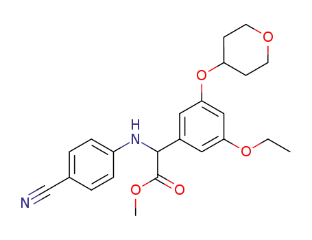 Molecular Structure of 871345-44-7 ((4-cyano-phenylamino)-[3-ethoxy-5-(tetrahydro-pyran-4-yloxy)-phenyl]-acetic acid methyl ester)