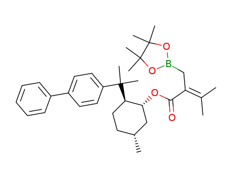 Molecular Structure of 732302-19-1 (2-[(4,4,5,5-tetramethyl-1,3,2-dioxaborolan-2-yl)methyl]-3-methylbut-2-enoic acid (-)-8-(4-phenylphenyl)menthol ester)