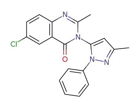 Molecular Structure of 685544-19-8 (4(3H)-Quinazolinone,
6-chloro-2-methyl-3-(3-methyl-1-phenyl-1H-pyrazol-5-yl)-)