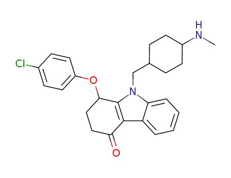 Molecular Structure of 882033-80-9 (1-(4-chloro-phenoxy)-9-(4-methylamino-cyclohexylmethyl)-1,2,3,9-tetrahydro-carbazol-4-one)
