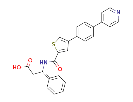 Molecular Structure of 766536-21-4 ((R)-3-PHENYL-3-([4-(4-PYRIDIN-4-YL-PHENYL)-THIOPHENE-2-CARBONYL]-AMINO)-PROPIONIC ACID)
