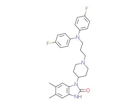 Molecular Structure of 80119-53-5 (2H-Benzimidazol-2-one,
1-[1-[3-[bis(4-fluorophenyl)amino]propyl]-4-piperidinyl]-1,3-dihydro-5,6-
dimethyl-)