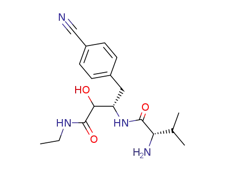 Molecular Structure of 949909-90-4 ((S)-2-Amino-N-[(S)-1-(4-cyano-benzyl)-2-ethylcarbamoyl-2-hydroxy-ethyl]-3-methyl-butyramide)