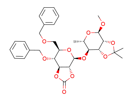 methyl 4-O-(4,6-di-O-benzyl-2,3-O-carbonyl-β-D-glucopyranosyl)-(1->4)-2,3-O-isopropylidene-α-L-rhamnopyranoside