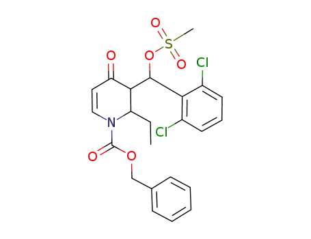Molecular Structure of 919366-41-9 (1(2H)-Pyridinecarboxylic acid,
3-[(2,6-dichlorophenyl)[(methylsulfonyl)oxy]methyl]-2-ethyl-3,4-dihydro-4-
oxo-, phenylmethyl ester)