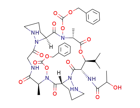 Carbonic acid benzyl ester (6S,9R,16S,17S,20R,23S)-7-benzyloxycarbonyloxy-16-(2-hydroxy-propionylamino)-17-isopropyl-6,20-dimethyl-2,5,8,15,19,22-hexaoxo-18-oxa-1,4,7,13,14,21,27-heptaaza-tricyclo[21.4.0.0<sup>9,14</sup>]heptacos-21-yl ester
