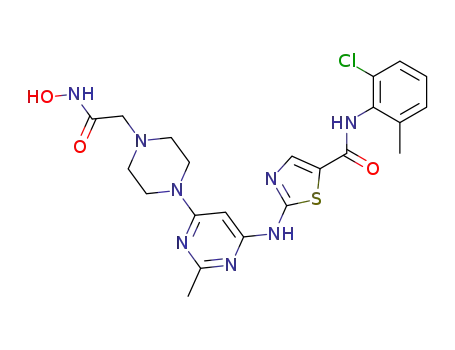 Molecular Structure of 1012055-55-8 (N-(2-chloro-6-methylphenyl)-2-(6-(4-(2-(hydroxyamino)-2-oxoethyl)piperazin-1-yl)-2-methylpyrimidin-4-ylamino)thiazole-5-carboxamide)
