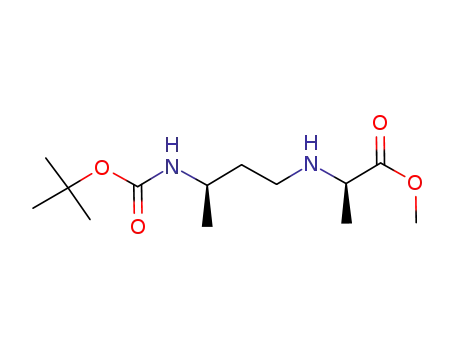 Molecular Structure of 842103-84-8 (D-Alanine, N-[(3R)-3-[[(1,1-dimethylethoxy)carbonyl]amino]butyl]-, methyl
ester)