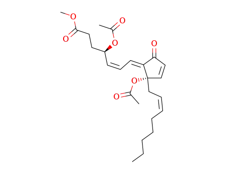 Molecular Structure of 85700-42-1 ((4R,5Z,7E,12S,14Z)-4,12-Bis(acetyloxy)-9-oxoprosta-5,7,10,14-tetren-1-oic acid methyl ester)